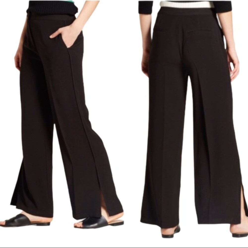 Who What Wear black wide leg slit high waist trousers pants